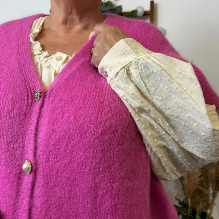Gilet femme maille douce oversize col V - fuchsia - taille-unique-grande-taille