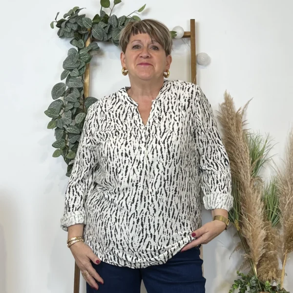 Z786- Blouse Christy marbrée (T44-T52) - blanc - 52