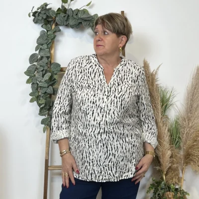 Z786- Blouse Christy marbrée (T44-T52) - blanc - 52