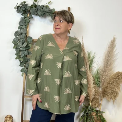 K820- Blouse brodée Christy (T44-T52) - kaki - 52
