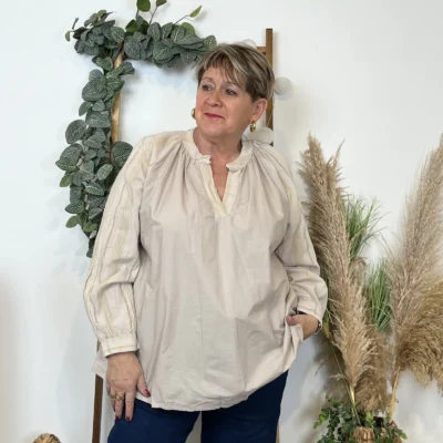 Z327- Blouse brodée coton (Gt) 🇮🇹 - beige - taille-unique-grande-taille