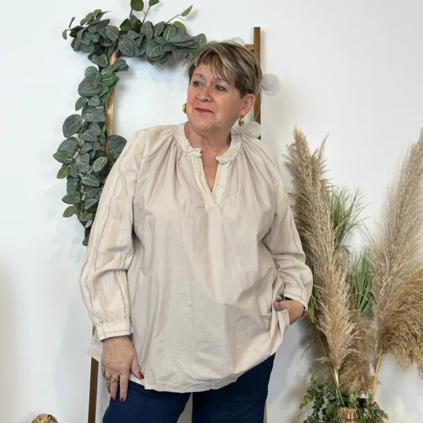 Z327- Blouse brodée coton (Gt) 🇮🇹 - beige - taille-unique-grande-taille