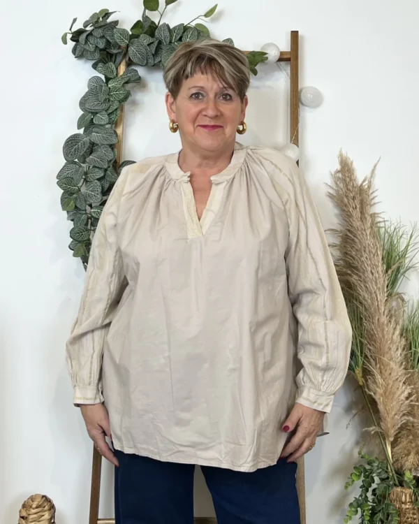 Z327- Blouse brodée coton (Gt) 🇮🇹 - beige - taille-unique-grande-taille