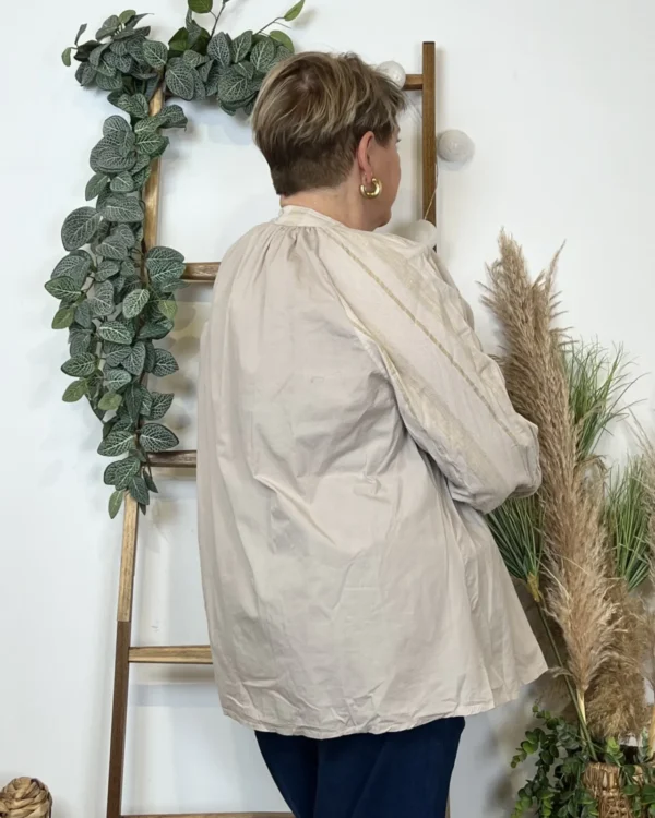 Z327- Blouse brodée coton (Gt) 🇮🇹 - beige - taille-unique-grande-taille