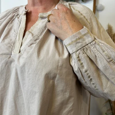 Z327- Blouse brodée coton (Gt) 🇮🇹 - beige - taille-unique-grande-taille