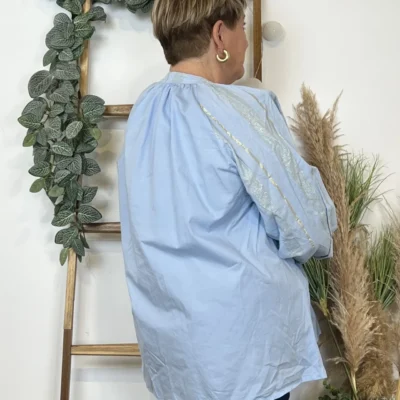 Z327- Blouse brodée coton (Gt) 🇮🇹 - bleu-ciel - taille-unique-grande-taille