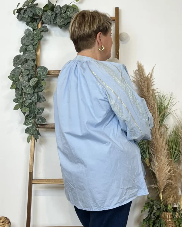 Z327- Blouse brodée coton (Gt) 🇮🇹 - bleu-ciel - taille-unique-grande-taille