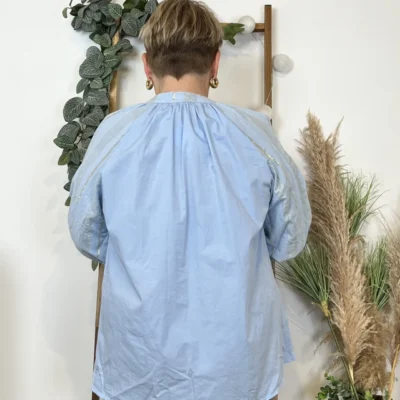 Z327- Blouse brodée coton (Gt) 🇮🇹 - bleu-ciel - taille-unique-grande-taille