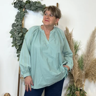 Z327- Blouse brodée coton (Gt) 🇮🇹 - vert-deau - taille-unique-grande-taille