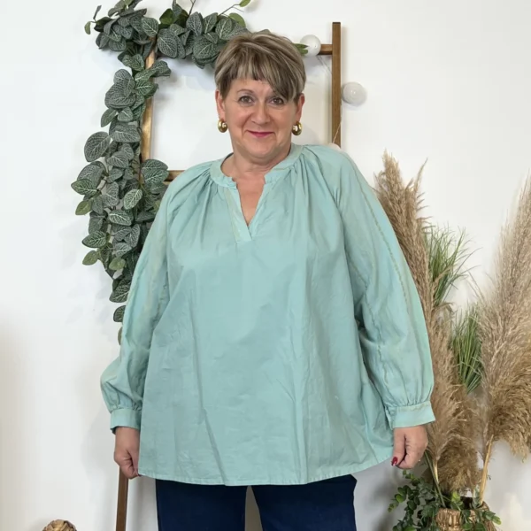 Z327- Blouse brodée coton (Gt) 🇮🇹 - vert-deau - taille-unique-grande-taille