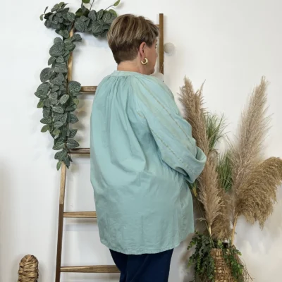 Z327- Blouse brodée coton (Gt) 🇮🇹 - vert-deau - taille-unique-grande-taille