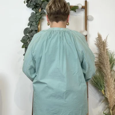 Z327- Blouse brodée coton (Gt) 🇮🇹 - vert-deau - taille-unique-grande-taille