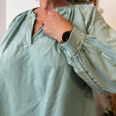 Z327- Blouse brodée coton (Gt) 🇮🇹 - vert-deau - taille-unique-grande-taille