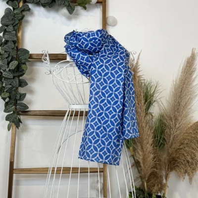 Y513- Foulard imprimé Rosace coton - bleu-indigo - sans-taille