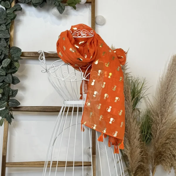 Y515- Foulard "Chats dorés" - orange - sans-taille