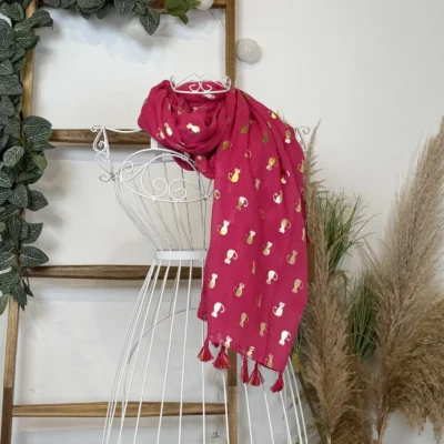Y515- Foulard "Chats dorés" - fuchsia - sans-taille