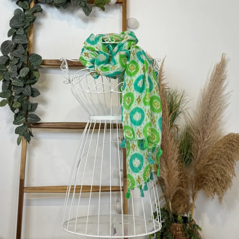 Foulard Ethnique Pompons - vert-anis-emeraude - sans-taille