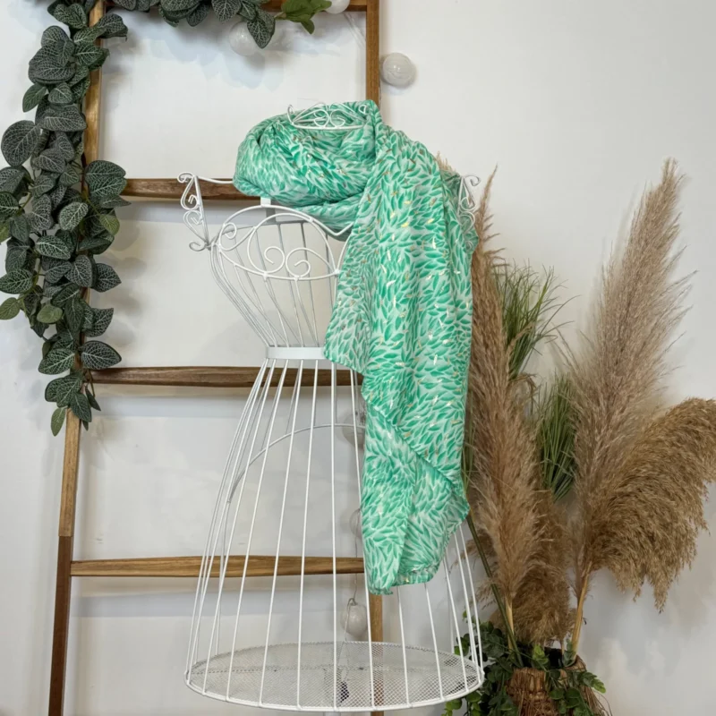 Foulard Feuilles détails dorés - vert-emeraude-aqua - sans-taille