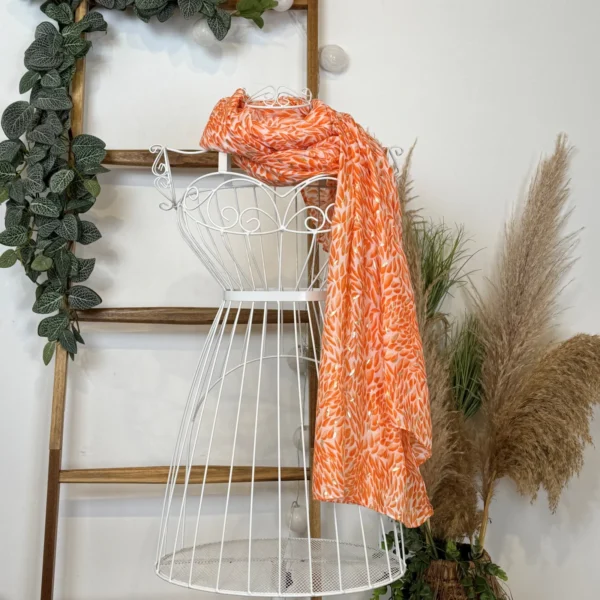 Y523- Foulard Feuilles détails dorés - orange - sans-taille