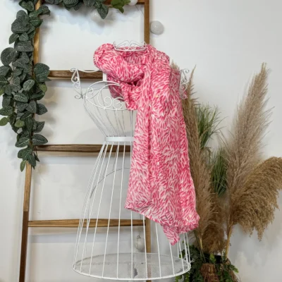 Y523- Foulard Feuilles détails dorés - rose-pale - sans-taille