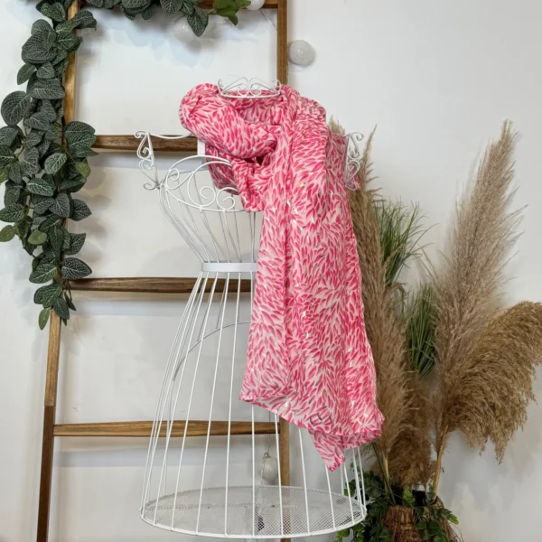 Y523- Foulard Feuilles détails dorés - rose-pale - sans-taille