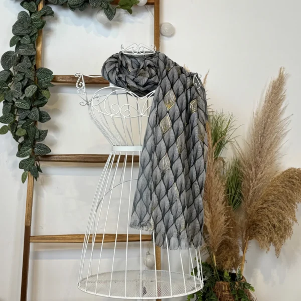 Y525- Foulard Feuilles détails dorés - noir - sans-taille