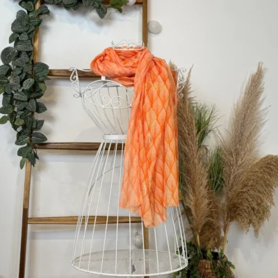 Y525- Foulard Feuilles détails dorés - orange - sans-taille