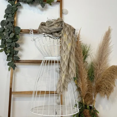 Y525- Foulard Feuilles détails dorés - taupe - sans-taille