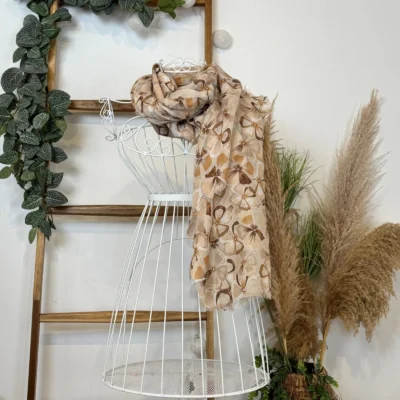 Y530- Foulard Fleurs à détails dorés - taupe - sans-taille