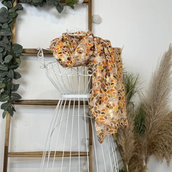 Y516- Foulard Gouttes détails dorés - orange - sans-taille