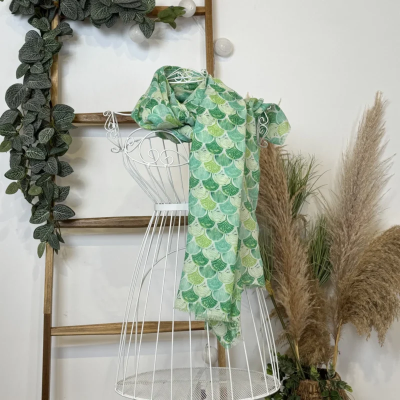Y529- Foulard motif éventail - vert-celadon-vert - sans-taille