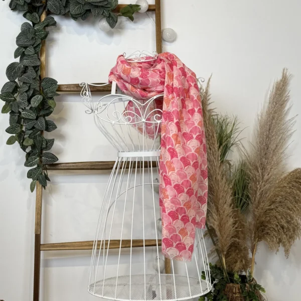 Y529- Foulard motif éventail - rose-bebe - sans-taille