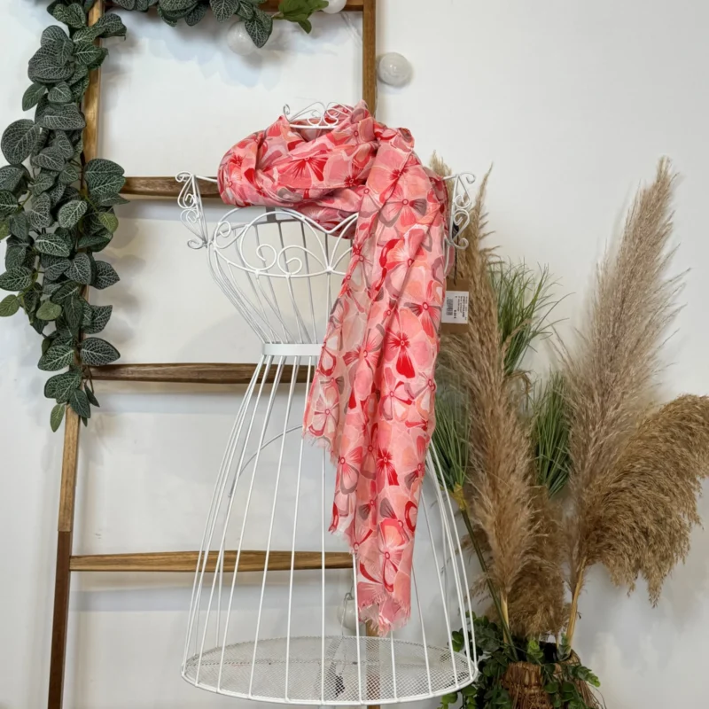 Y530- Foulard Fleurs à détails dorés - rose-pale-rouge - sans-taille