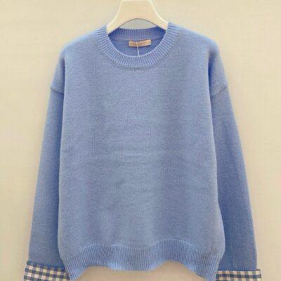 K519- Pull "Vichy" Version Féminin (Tu) - bleu-ciel - taille-unique