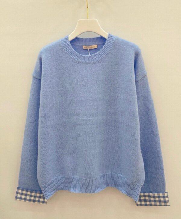 K519- Pull "Vichy" Version Féminin (Tu) - bleu-ciel - taille-unique