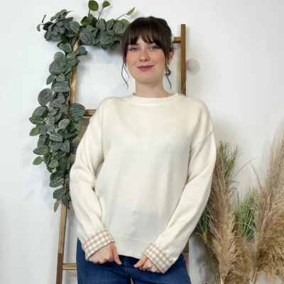 K519- Pull "Vichy" Version Féminin (Tu) - beige - taille-unique