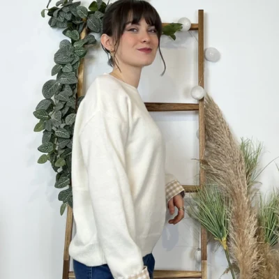 K519- Pull "Vichy" Version Féminin (Tu) - beige - taille-unique