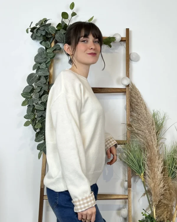 K519- Pull "Vichy" Version Féminin (Tu) - beige - taille-unique