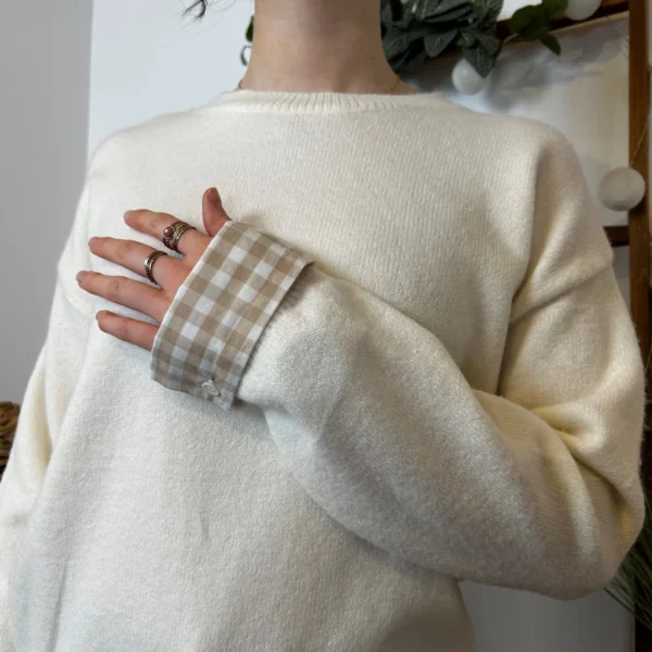 K519- Pull "Vichy" Version Féminin (Tu) - beige - taille-unique