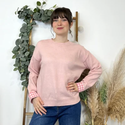 K519- Pull "Vichy" Version Féminin (Tu) - rose-pale - taille-unique