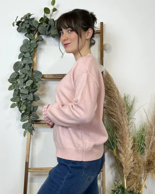 K519- Pull "Vichy" Version Féminin (Tu) - rose-pale - taille-unique