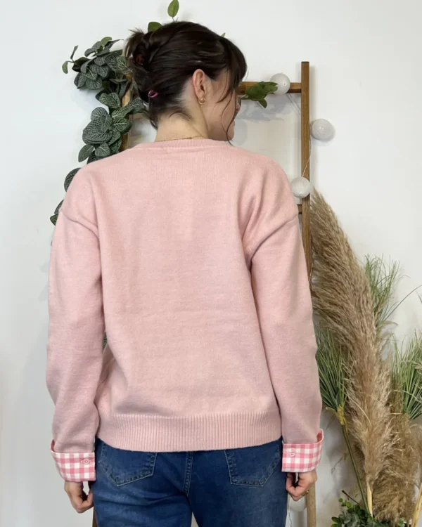 K519- Pull "Vichy" Version Féminin (Tu) - rose-pale - taille-unique