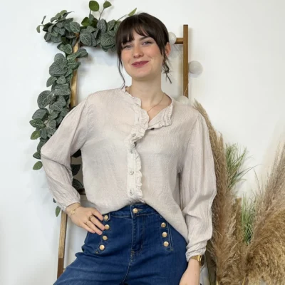 I904- Blouse unie Soie 30% (Tu) - beige - taille-unique