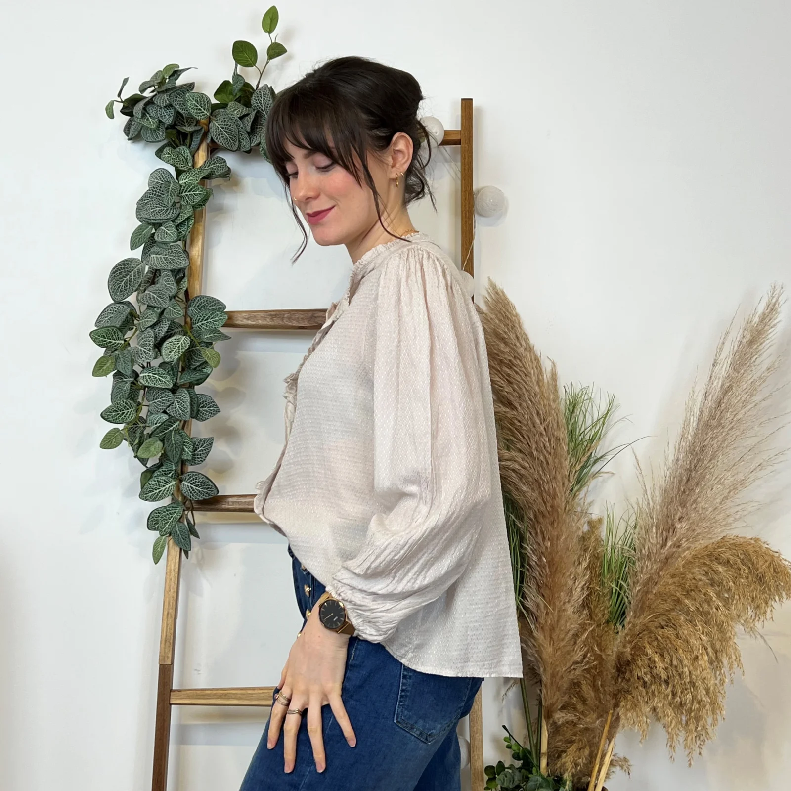 I904- Blouse unie Soie 30% (Tu) - beige - taille-unique