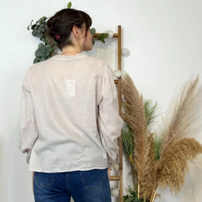 I904- Blouse unie Soie 30% (Tu) - beige - taille-unique