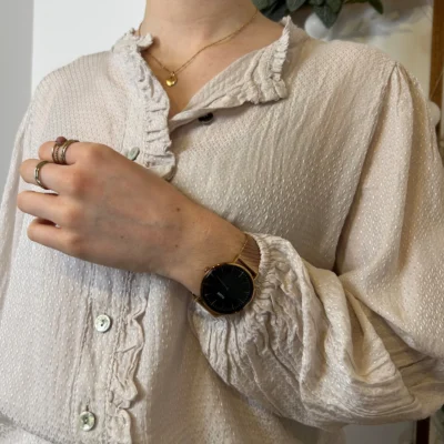 I904- Blouse unie Soie 30% (Tu) - beige - taille-unique