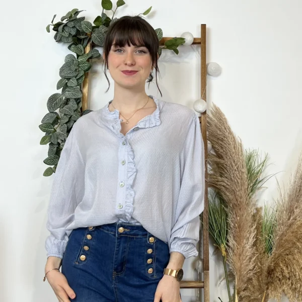 I904- Blouse unie Soie 30% (Tu) - bleu-ciel - taille-unique