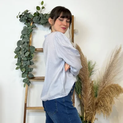 I904- Blouse unie Soie 30% (Tu) - bleu-ciel - taille-unique