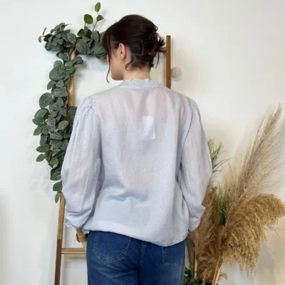 I904- Blouse unie Soie 30% (Tu) - bleu-ciel - taille-unique