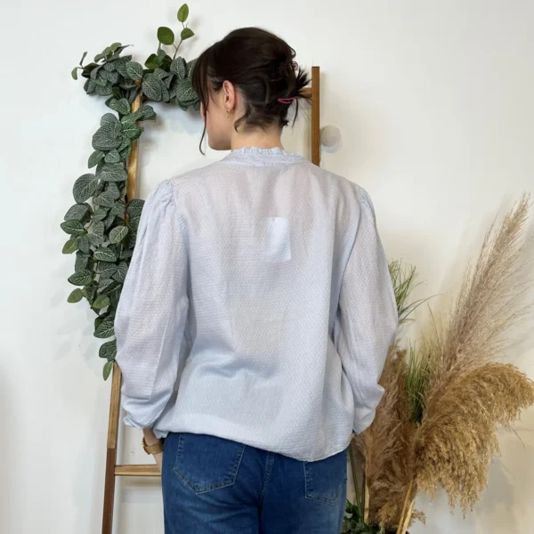 I904- Blouse unie Soie 30% (Tu) - bleu-ciel - taille-unique